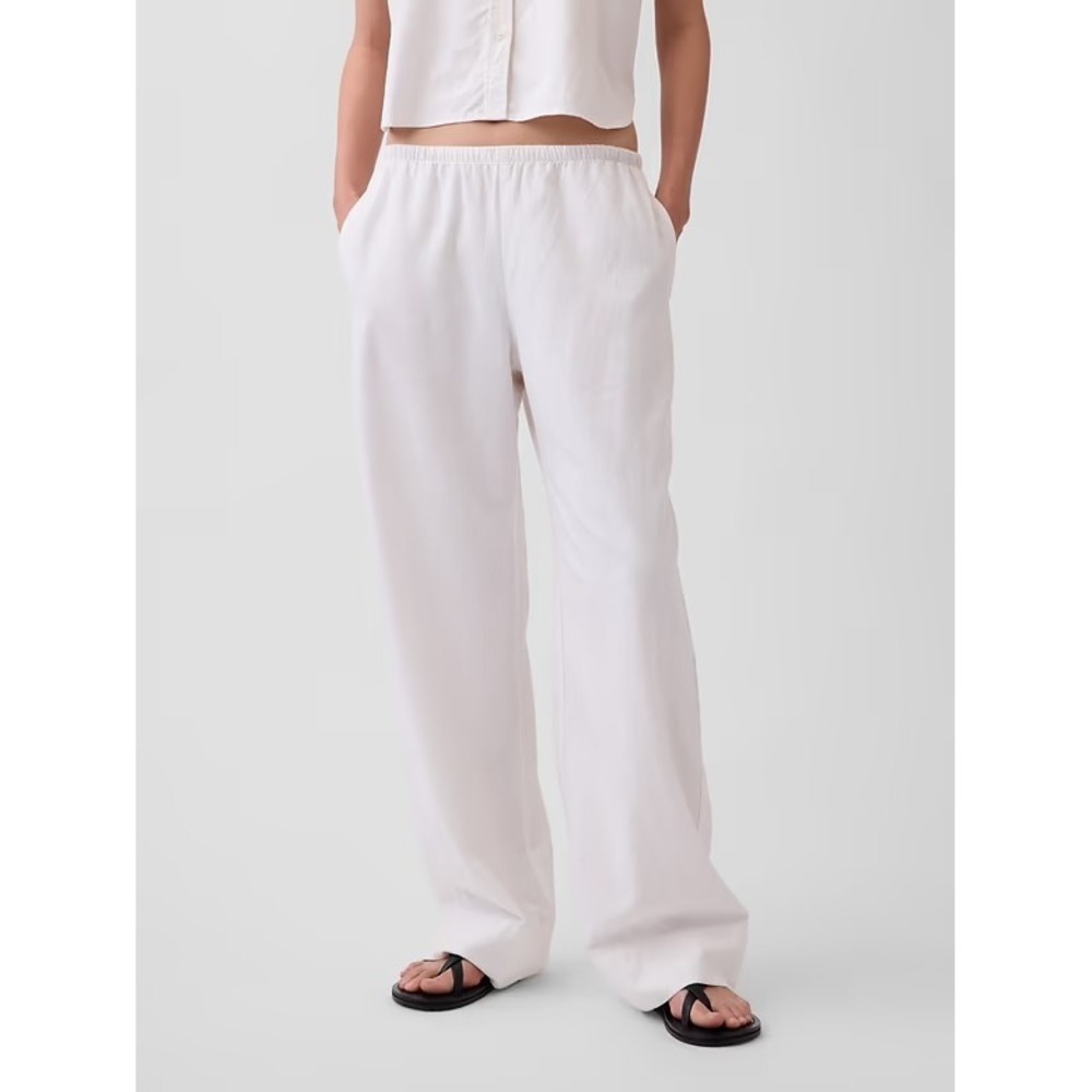 Gap Linen Blend Wide Leg Easy Pants Off White Tall Medium S/713975-03